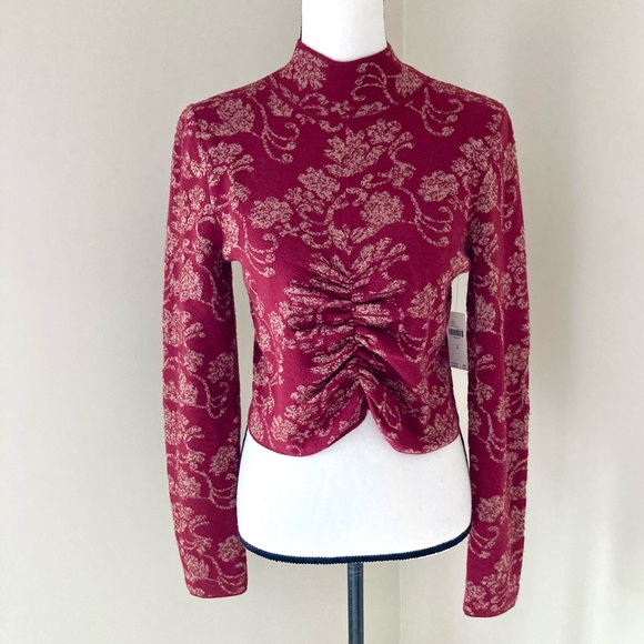 NWT Anthropologie Floral Ruched Mock Neck Sweater Size M - Picture 6 of 15